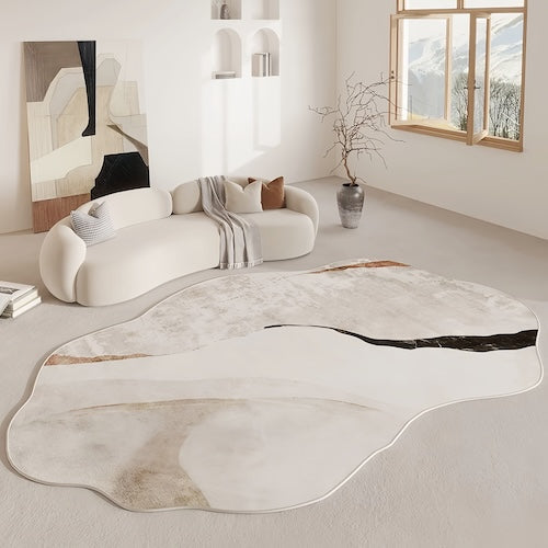 Elegant Cream Area Rug – Irregular Design for Cozy Living Room Decor