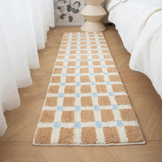 Tufted Carpet Mat – Striped Beige and Sky Blue Area Rug for Bedroom & Bathroom