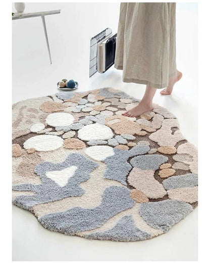 Tufted Rug for Bedroom – Soft Fluffy Modern Abstract Design for Home Decor